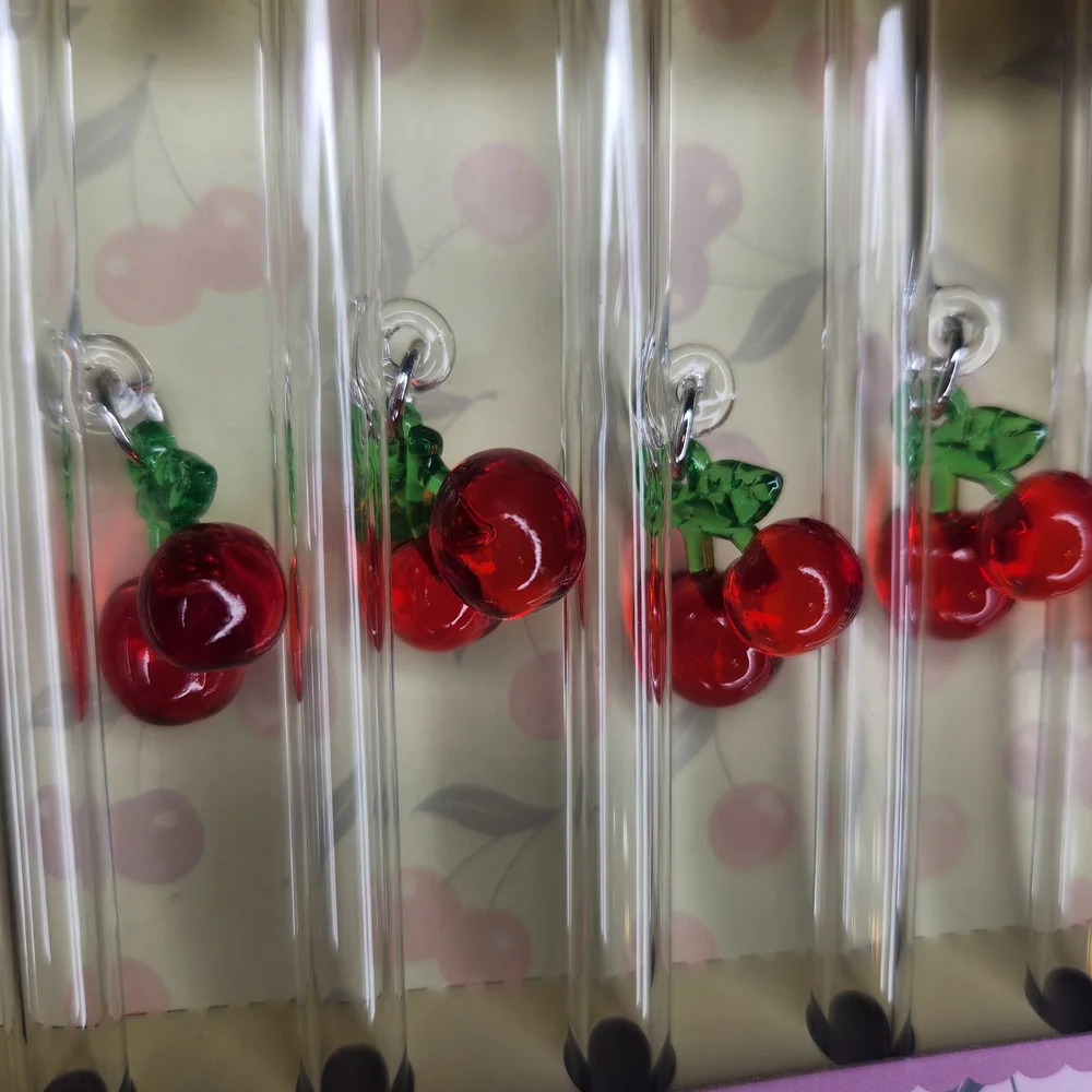 Glass Straws with Cherry Attachments Set